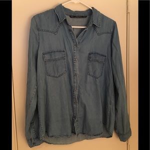 Zara chambray denim western shirt sz M